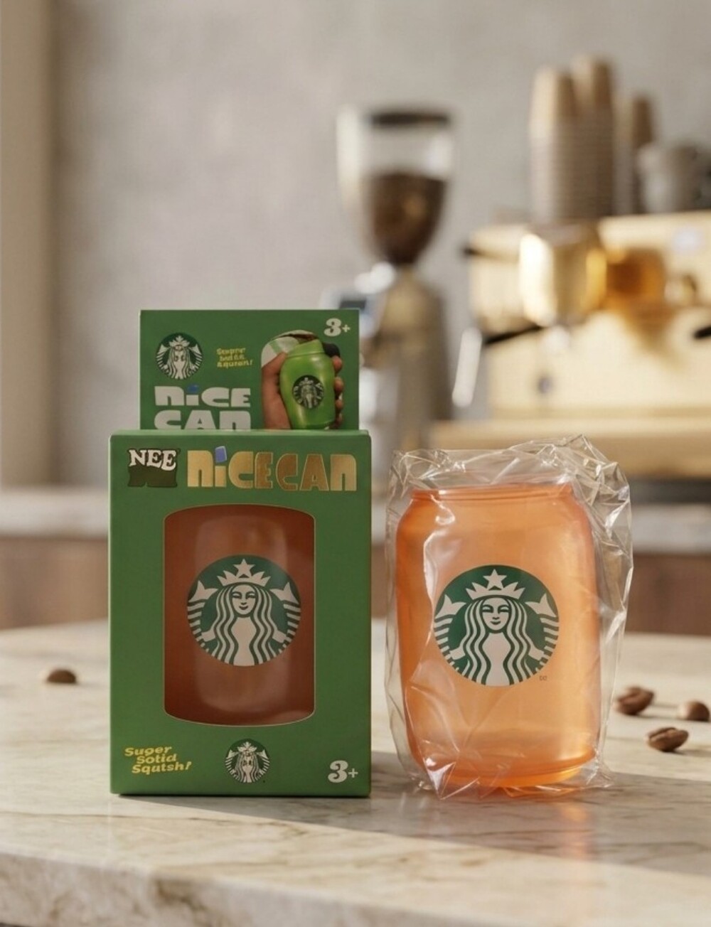 Starbucks Orange Can-Shaped Squishy with Green Logo